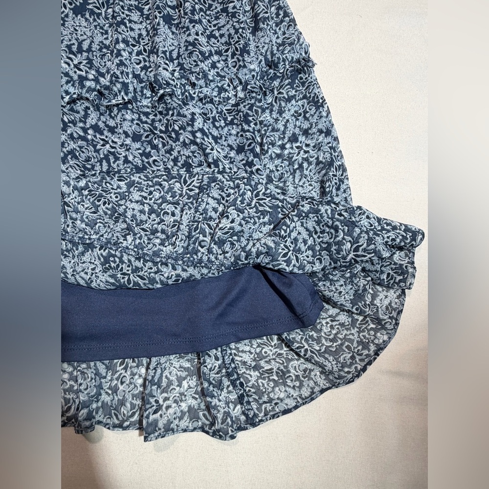 Halogen Navy Blue Floral Smocked Midi Dress Ruffle Sleeve Sz S Cottagecore - Picture 6 of 8